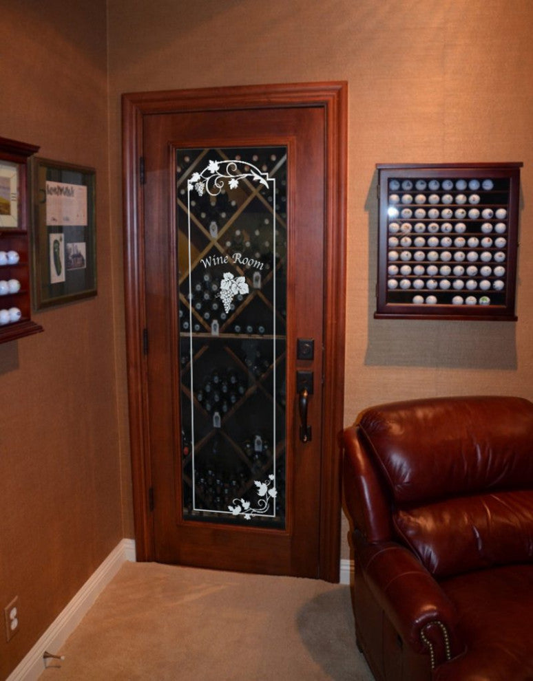 Wine Door - Grape Cluster Grape Ivy with Text - Primed - 30" x 84" - Knob on...