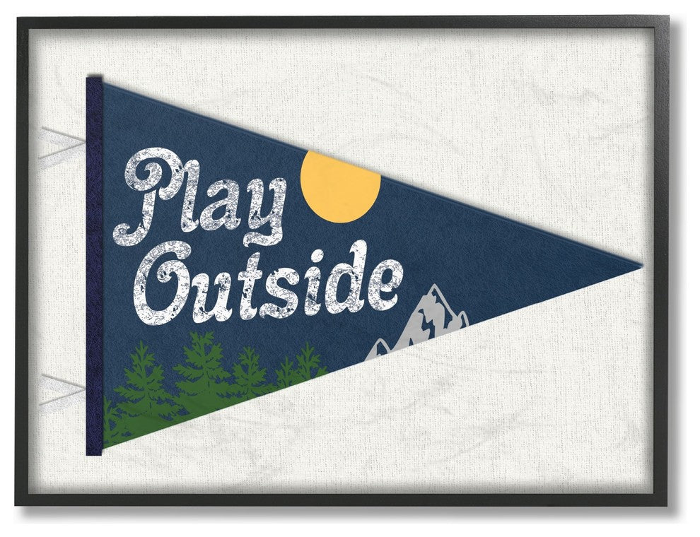 Stupell Ind. Play Outside Nature Pennant Blue Framed Giclee, 16"x20"