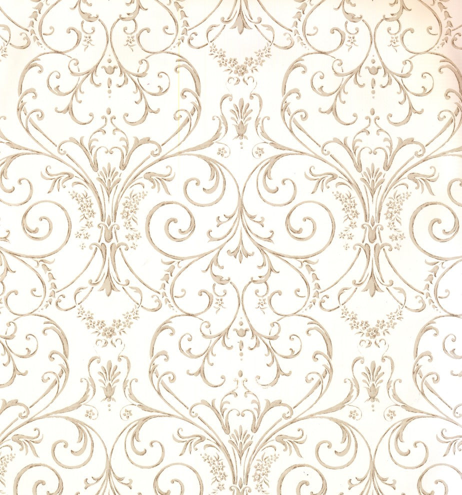DAMASK - Traditional White, Cream Wallpaper Roll