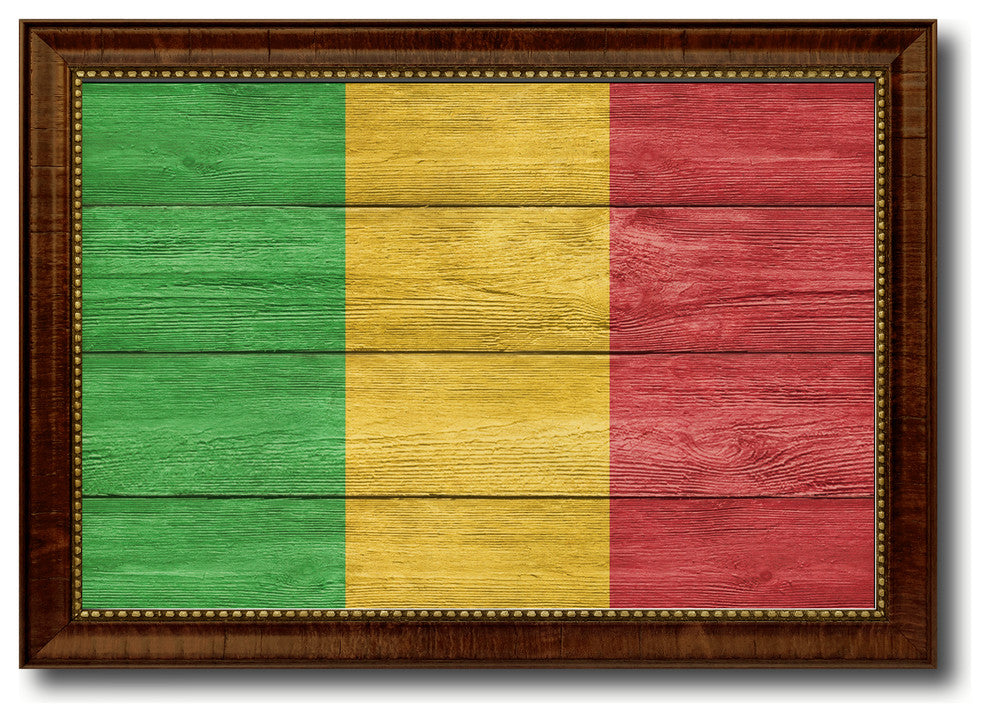 Mali Country Textured Flag Print With Brown Gold Frame, 15"X21"