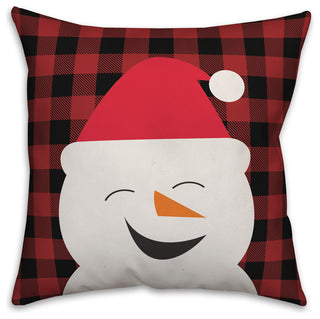 Plaid Smiling Snowman 16"x16" Throw Pillow Cover