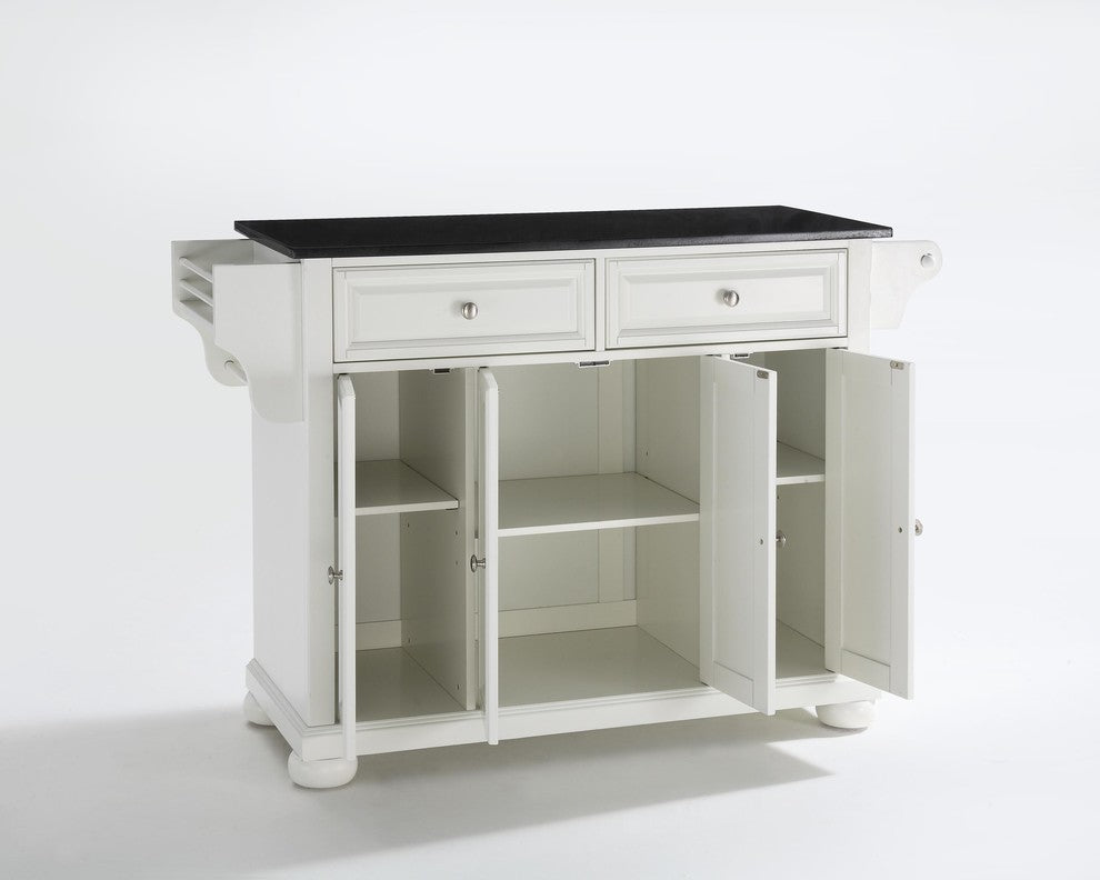 Alexandria Solid Black Granite Top Kitchen Island, White