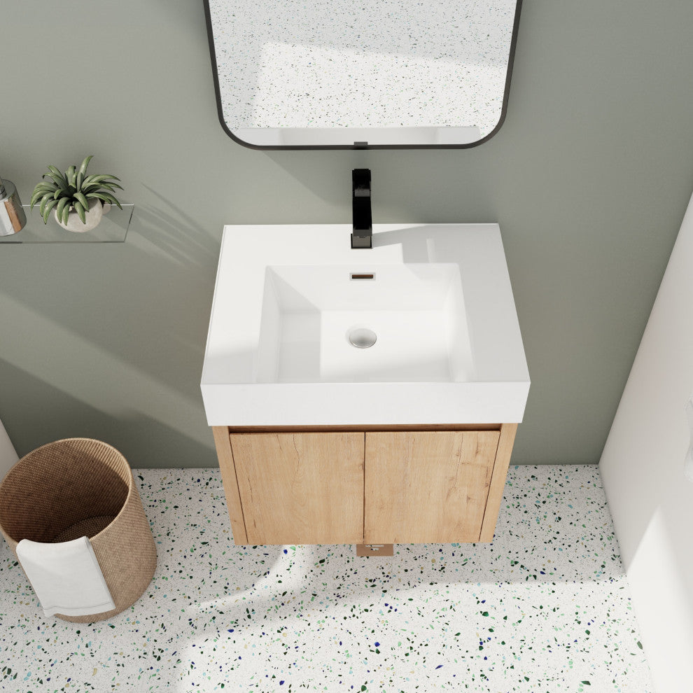 BNK Wall Mounted Bathroom Vanity With Sink Set, Brown, 24"