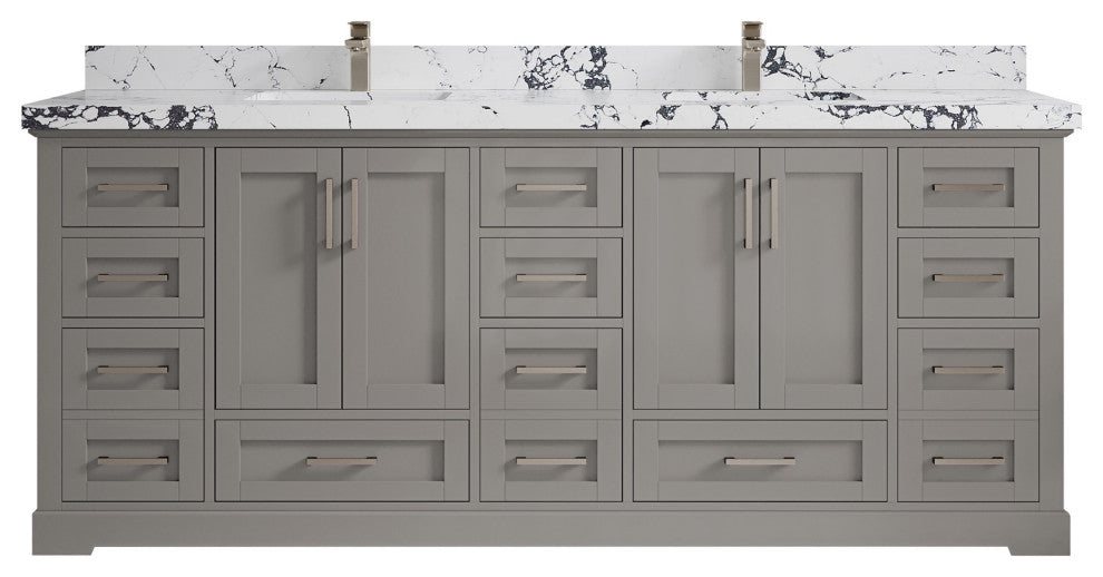 Boston 84" Double Sink Bath Vanity in Elephant Skin Gray 2" Viola Night