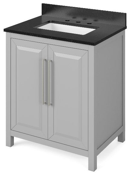 Cade Transitional 30" Grey Bathroom Vanity, Black Granite Vanity Top