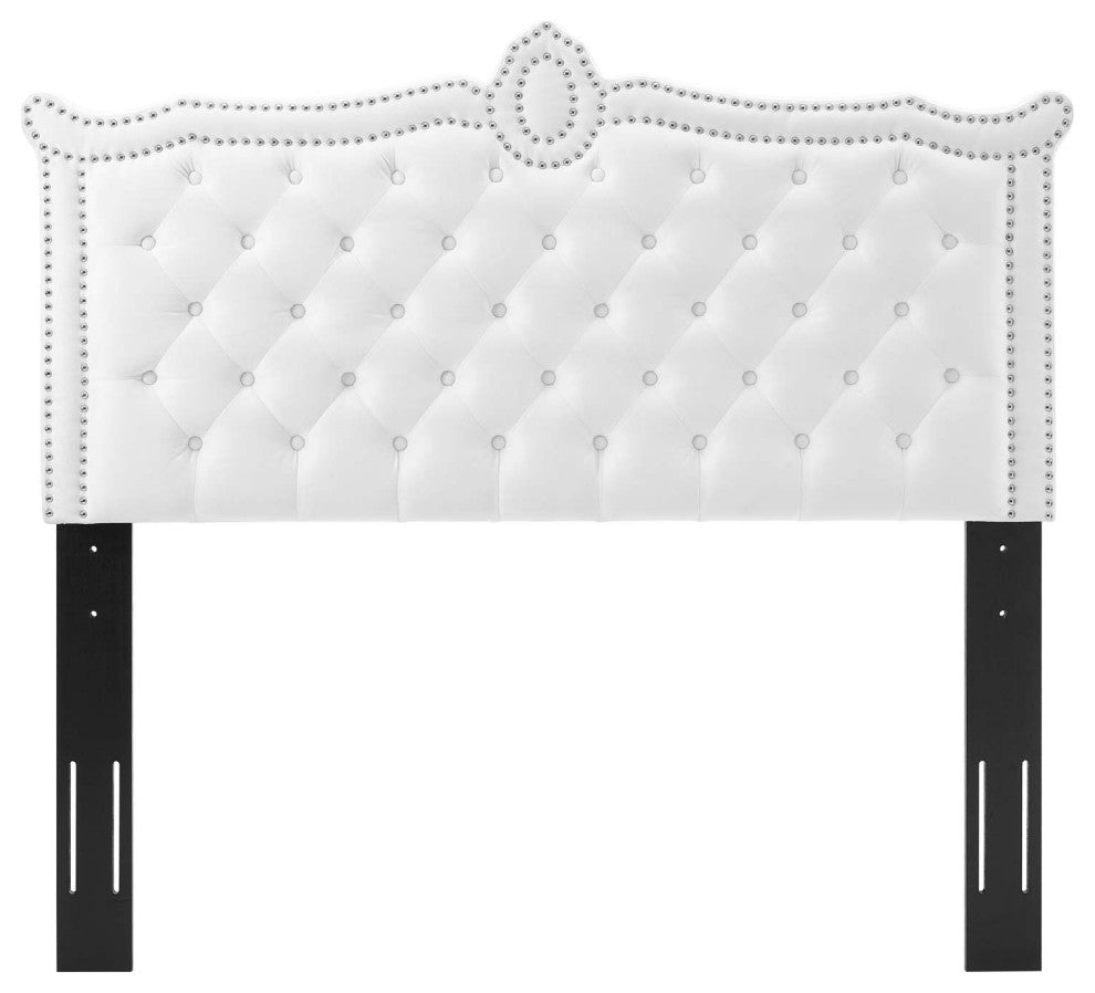 Tufted Headboard, Nailhead, Twin Size, White, Velvet, Modern, Guest Suite