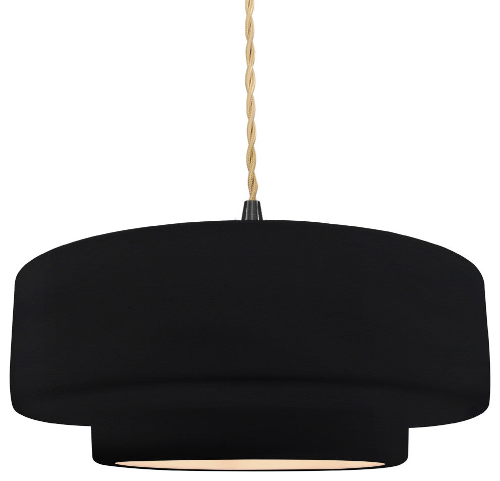 Radiance Medium Tier Pendant, Gloss Black Frame, Matte Black, LED, Beige