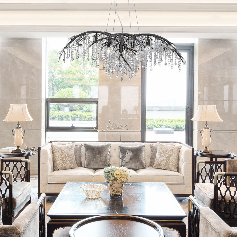 Autumn Twilight 12-Light Chandelier, Mystic Gold, Black Iron