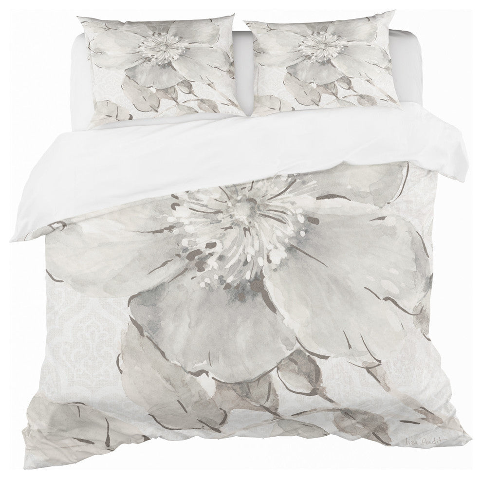 indigold Gray Peonies Ii Cottage Duvet Cover Set, Twin
