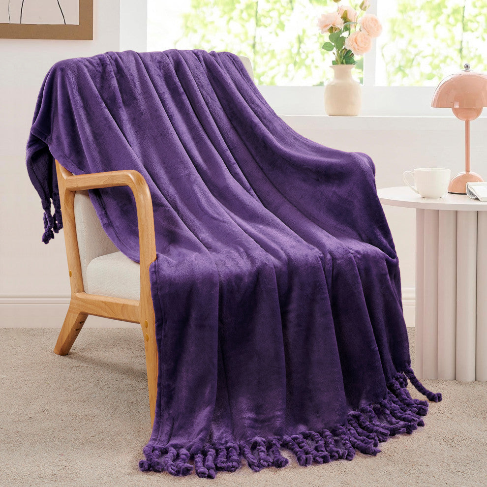 Braided Rope Flannel Fleece Throw, Blackberry Wine, 60"x80"