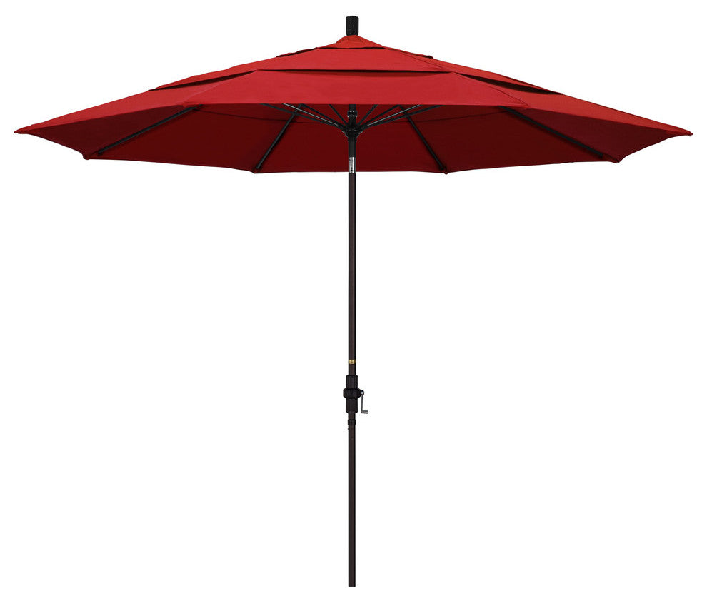11' Bronze Collar Tilt Lift Fiberglass Rib Aluminum Umbrella, Olefin, Red