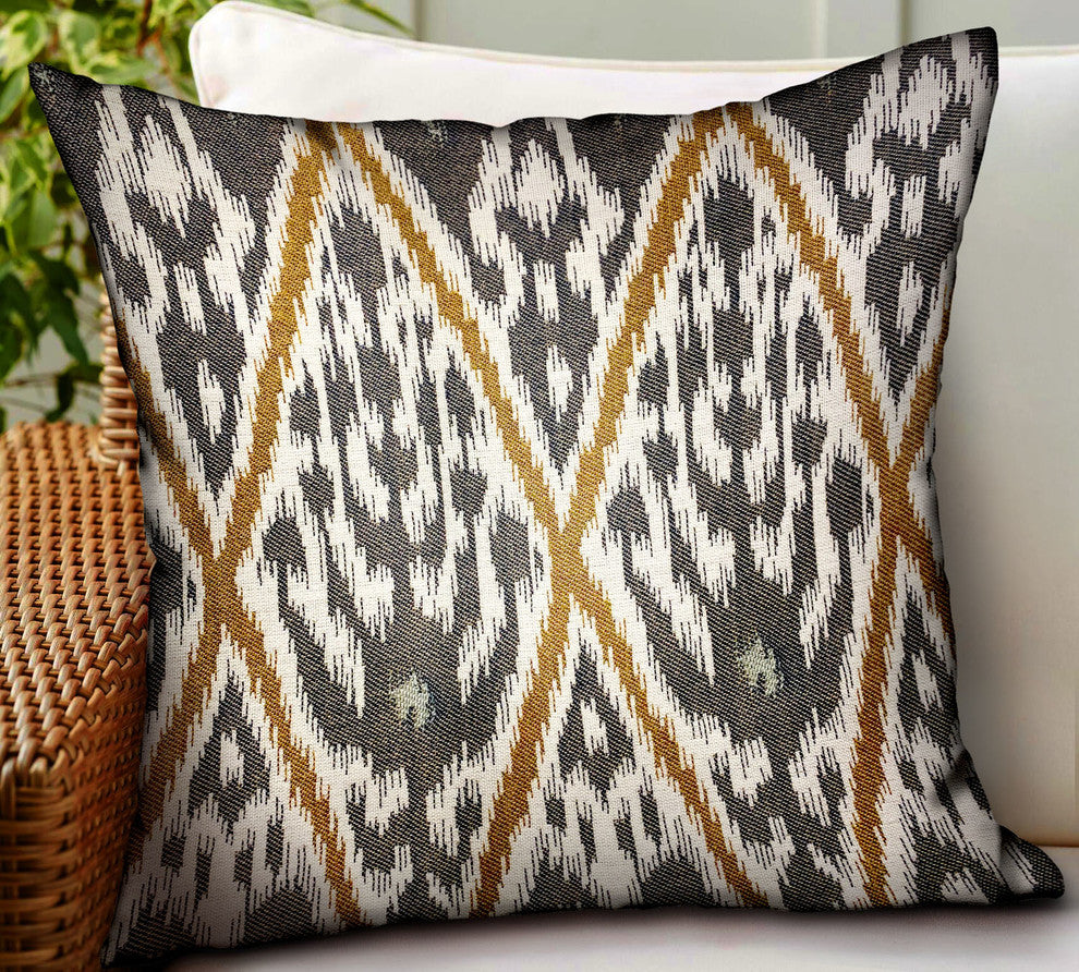 Plutus Isabis Plush Brown Ikat Luxury Outdoor/Indoor Throw Pillow, 16"x16"