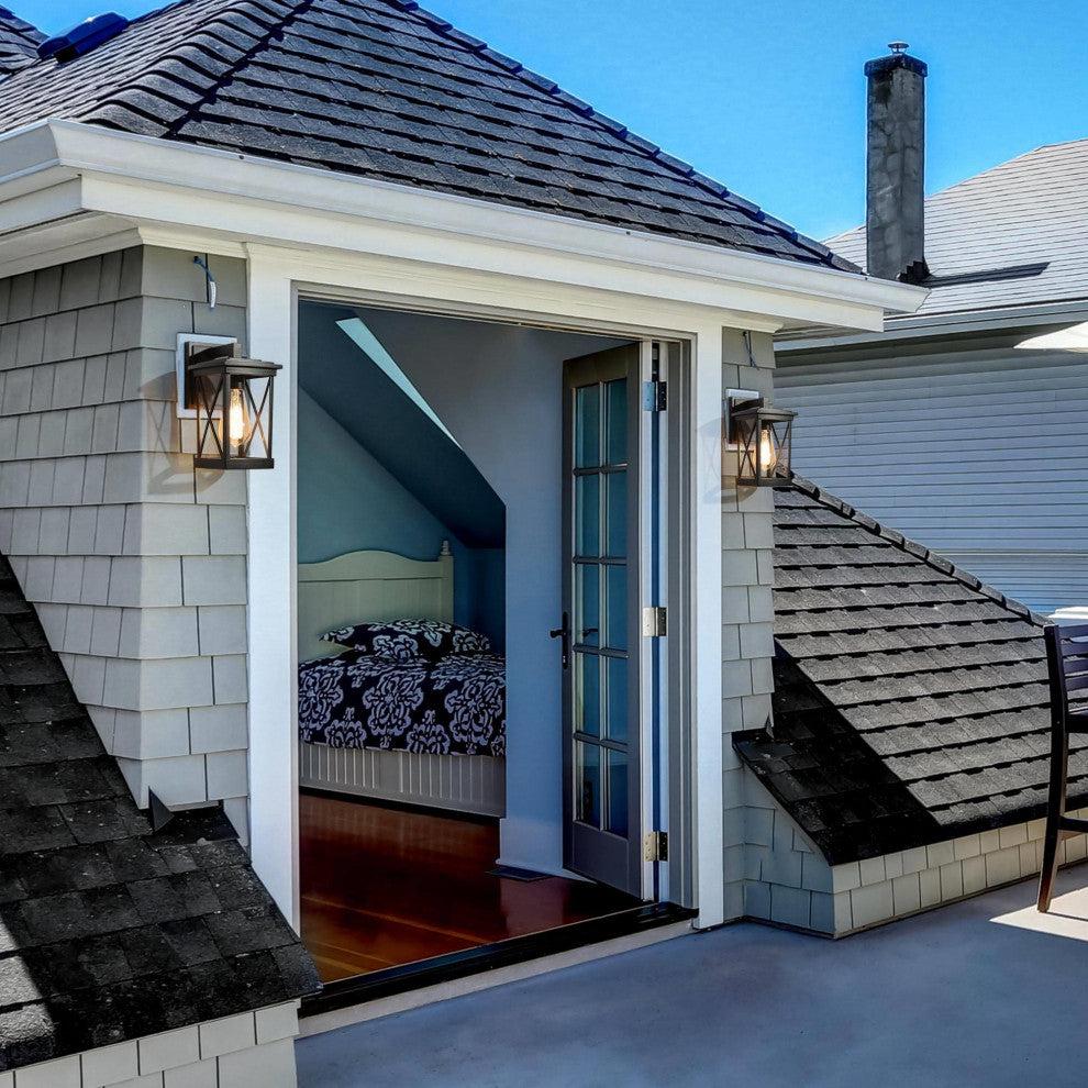 LNC 2-Pack 1-Light 10.2-in H Matte Black Square Cage Outdoor Wall Sconces