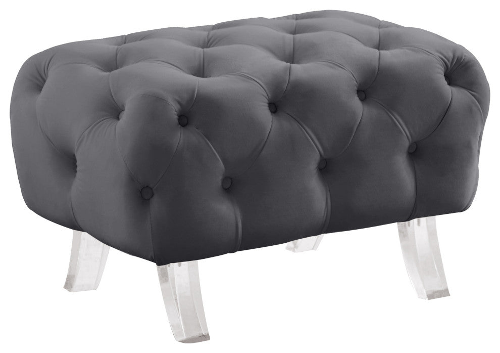 Crescent Velvet Upholstered Ottoman, Gray