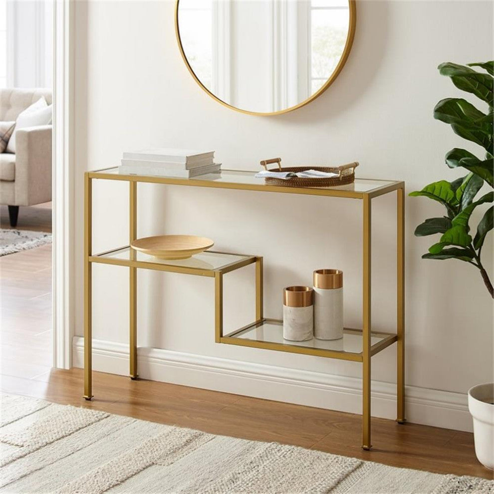 Crosley Furniture Sloane Modern Glass & Metal Console Table in Gold/Clear