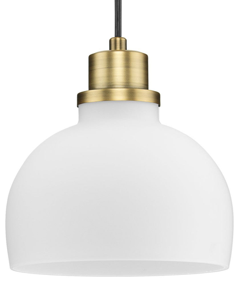 Garris Collection One-Light Vintage Brass Etched Opal Glass Mini-Pendant, Vintage Brass