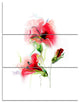 Red Floral Watercolor Illustration, Animal Canvas Art Print, 28x36, 3 Panels