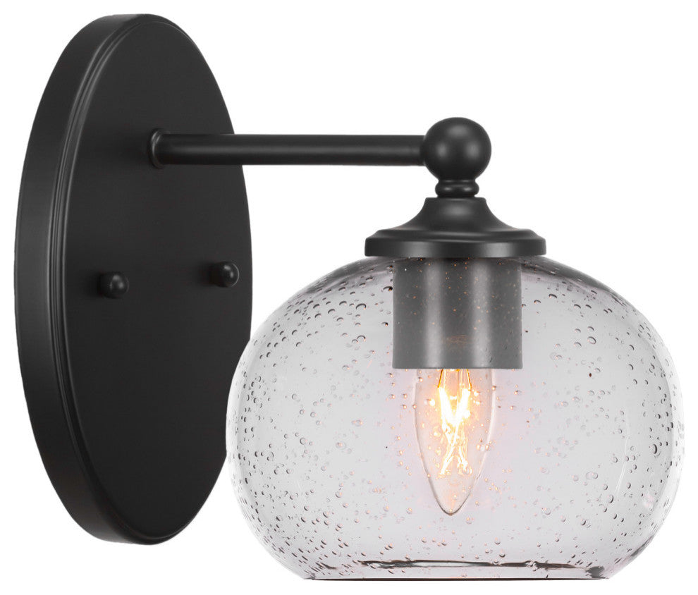 Capri 1-Light Wall Sconce, Matte Black/Clear Bubble