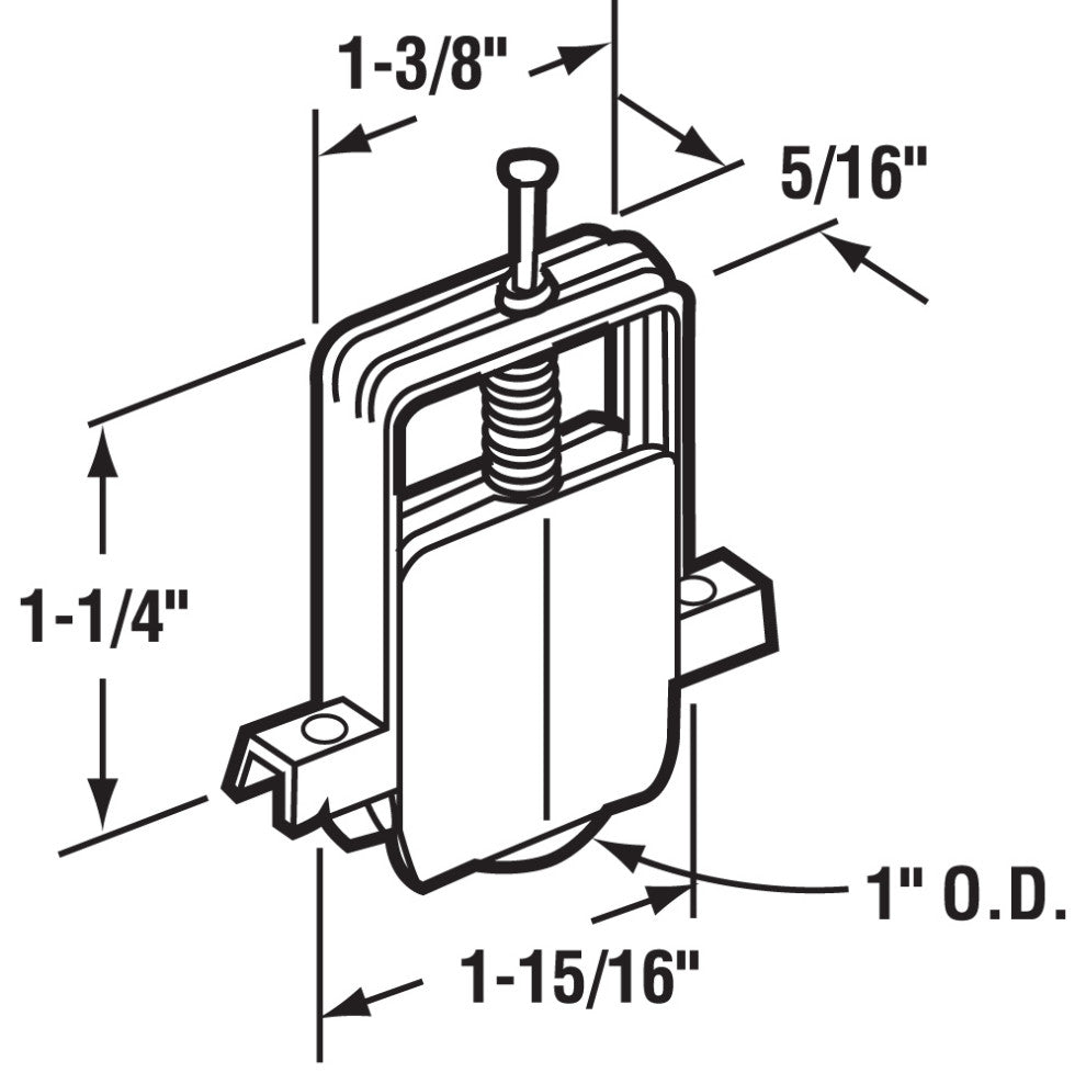 Screen Door Roller Assembly, Thin, 1"Steel B.B.Wheel/Housing