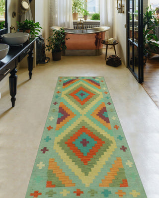 Sangat Kilim Radburn Light Green/Gold Runner, 2'7x7'10
