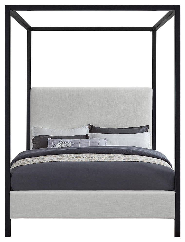 James Linen Textured Fabric Upholstered Bed, Cream, Queen