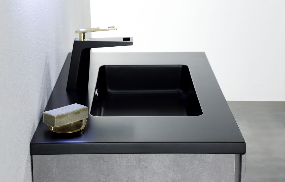 Alma-Edi Cement Grey Wall Mounte Vanity With Black Sink, 36"
