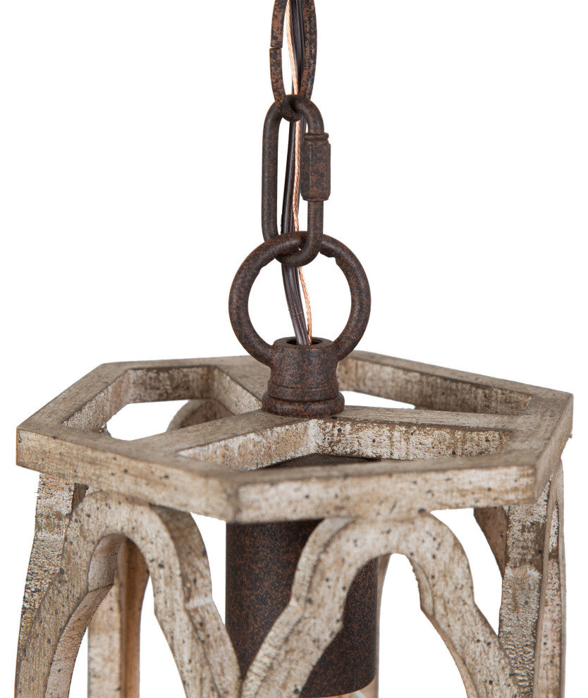 LNC Farmhouse 1-Light Distressed wood and rusty bronze Cylinder Mini Chandelier