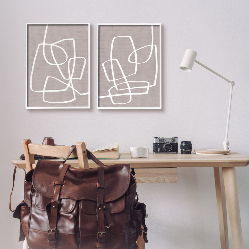 Abstract Busy Line Minimal Boho Design Brown White,2pc, each 16 x 20