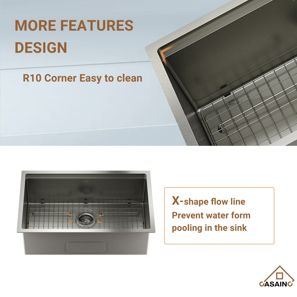 32in Single Bowl Undermount Workstation Kitchen Stainless Steel Sink with Faucet, Matte Black