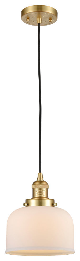 Large Bell 1 Light Mini Pendant, Satin Gold, Matte White