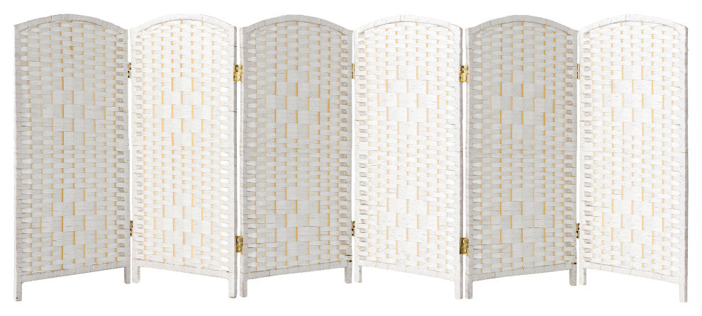 3 ft. Short Diamond Weave Fiber Room Divider White 6 Panel