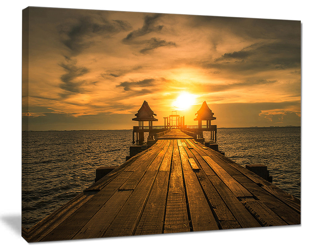"Huge Wooden Bridge To Illuminated Sky" Sea Pier Wall Art, 40"x30"