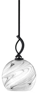 Cavella 1 Light Stem Mini Pendant, Matte Black Finish, 9.5" Onyx Swirl Glass
