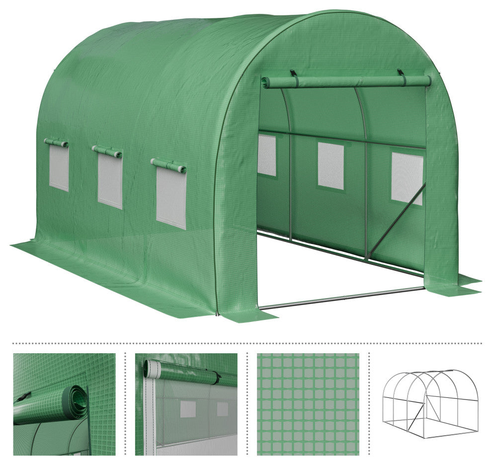 Walk, Greenhouse Outdoor Green House With Windows Mesh-Reinforced Cover