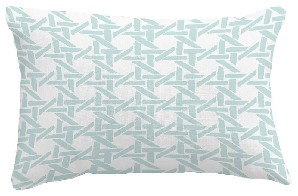 Rattan Geometric Geometric Print Pillow With Linen Texture, Pale Blue, 14"x20"