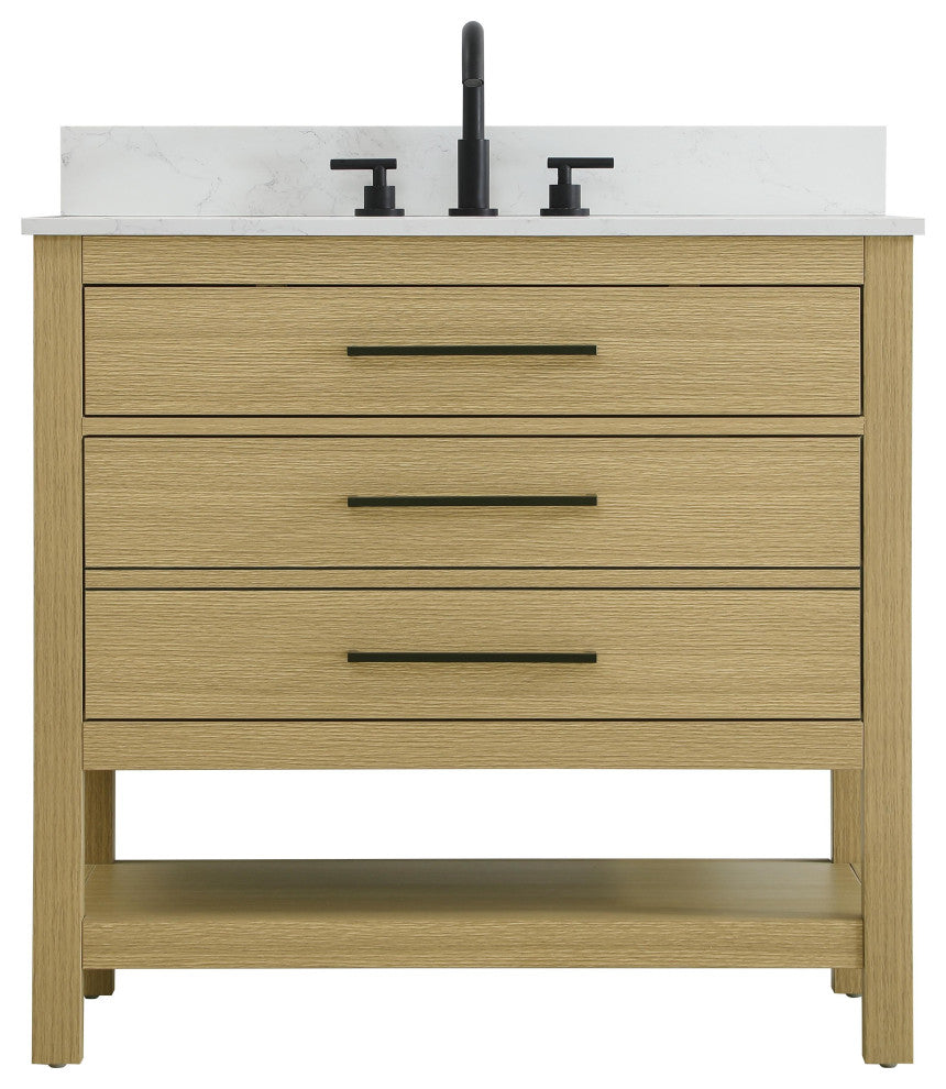 Home Living 36" Single Bathroom Vanity, Honey Brown With Backsplash