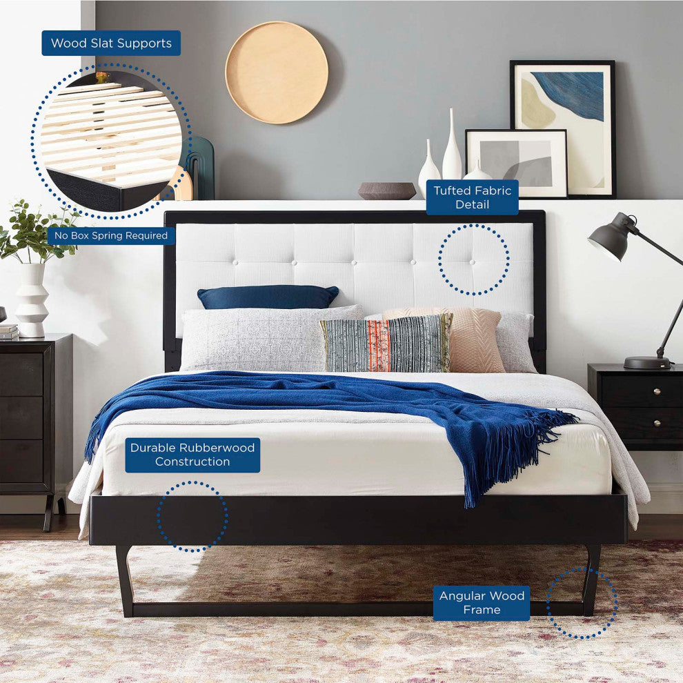 Platform Bed Frame, King Size, Wood, Black White, Modern Mid-Century, Bedroom