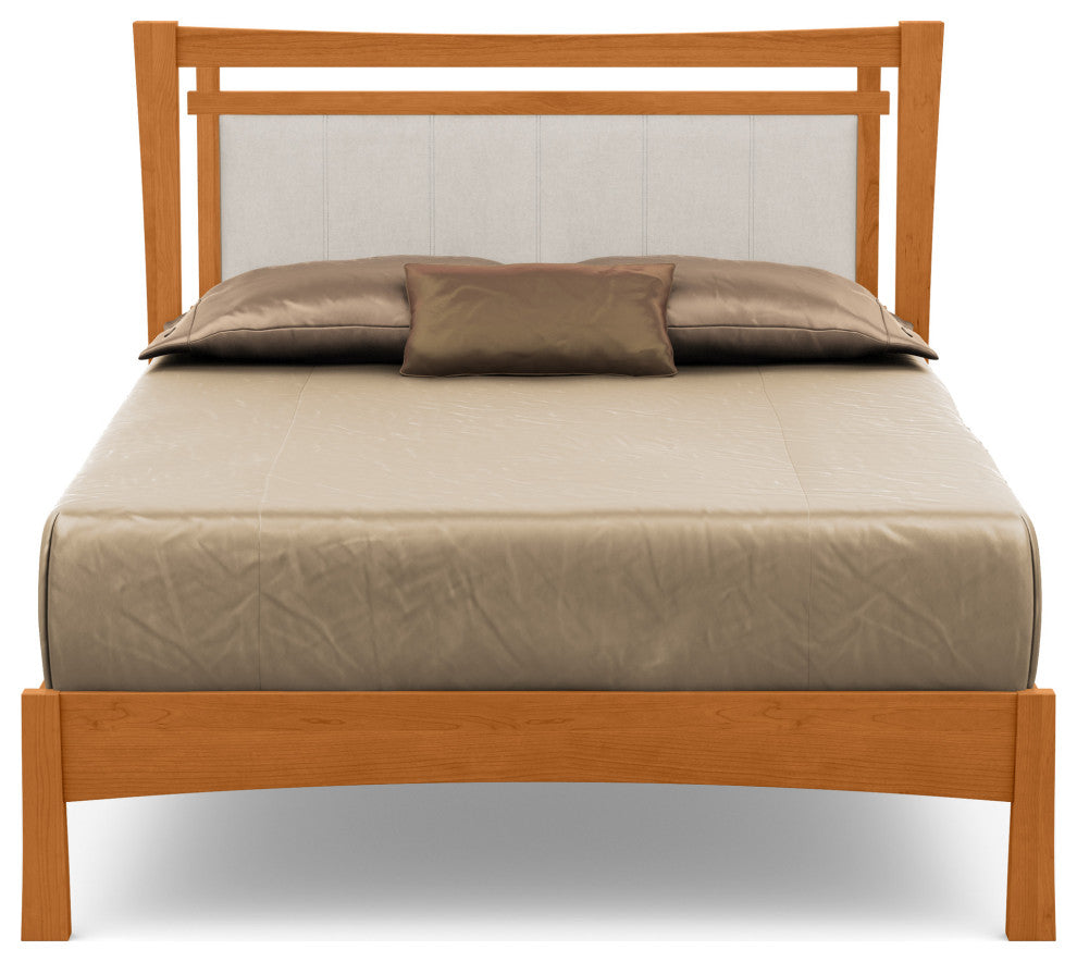 Monterey Bed, Upholstered Headboard, Natural Cherry, Oyster Microsuede, Cal King