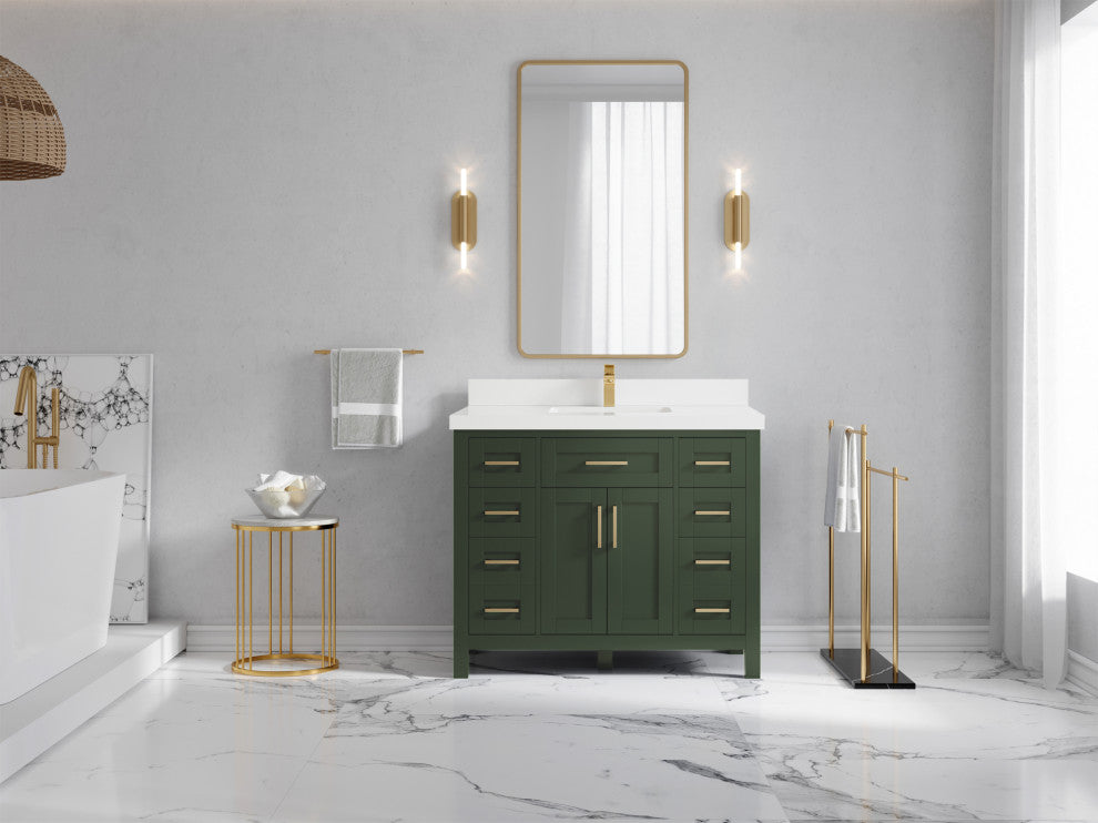 Cambridge 42 Single Sink Bath Vanity in Pewter Green 2" White Quartz