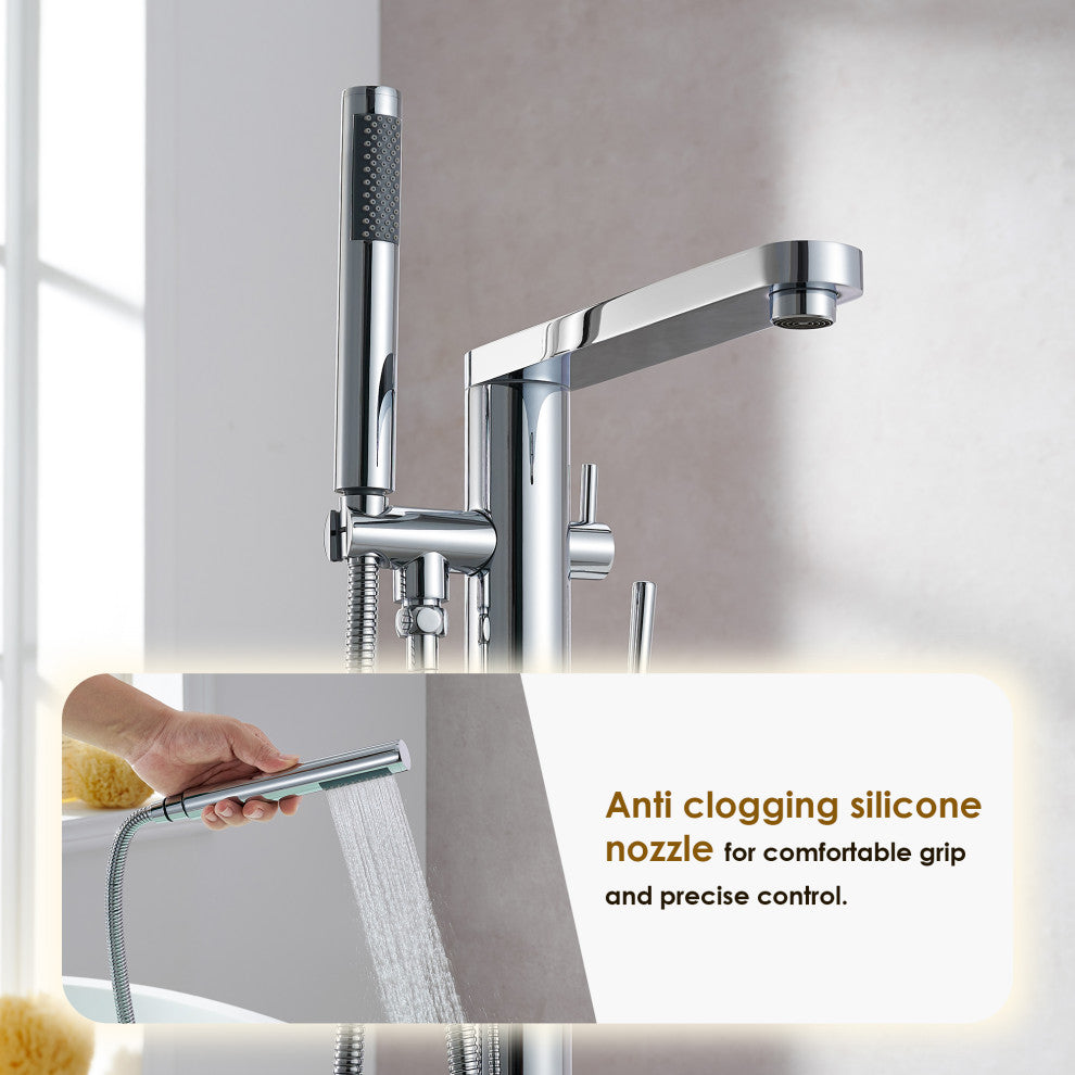 Allario Double Lever Handles Freestanding Floor Mounted Tub Filler, Polished Chome