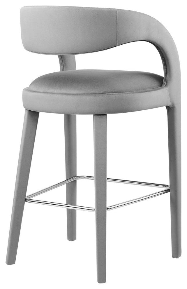 Pinnacle Performance Velvet Bar Stool Set of 2, Gray Silver