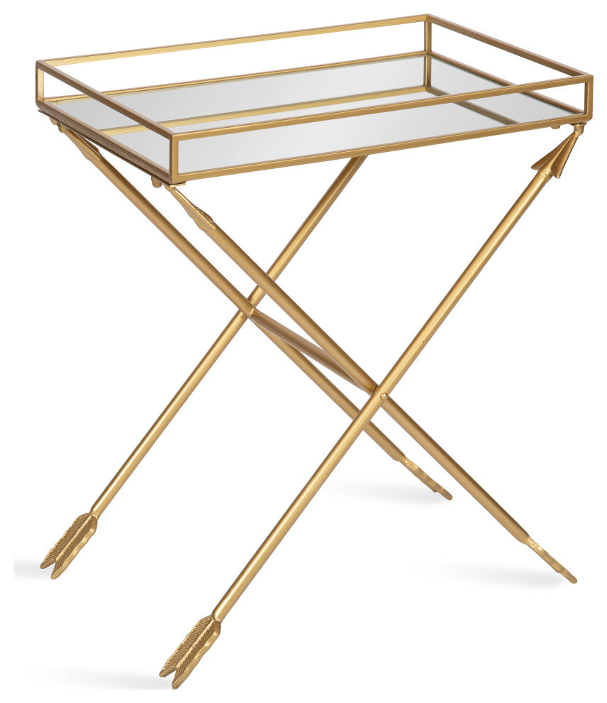 Madeira Arrow Mirrored Tray Top Table, Satin Gold 21x14x26