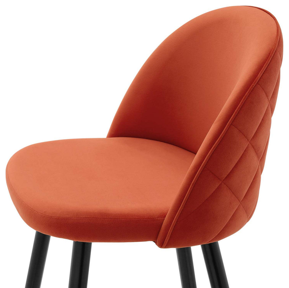 Counter Stool Chair, Set of 2, Velvet, Metal, Orange, Modern, Bar Pub Bistro