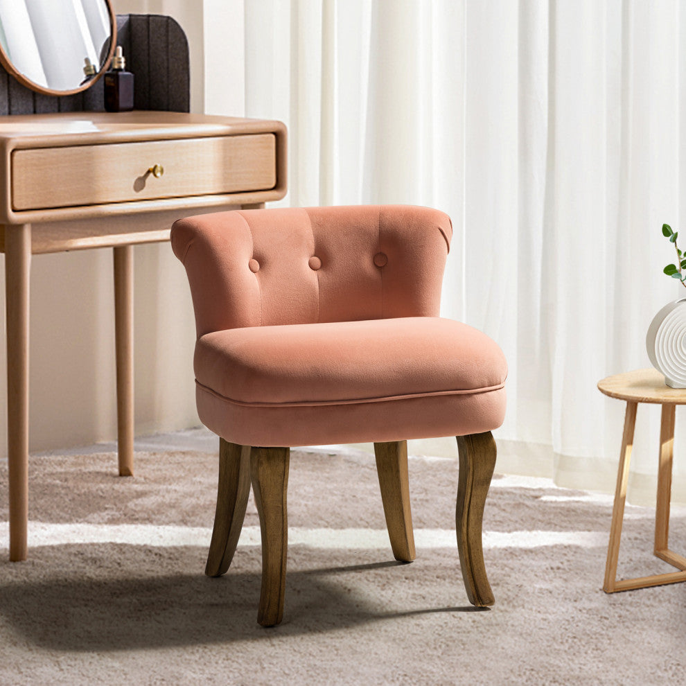 Lera Vanity Stool With Solid Wooden Legs, Pink