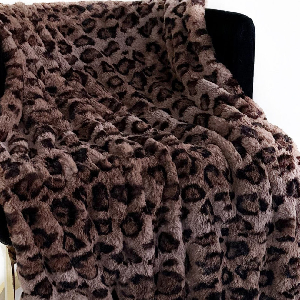 Plutus Brown Leopard Faux Fur Luxury Throw Blanket, 80"L x 90"W Twin XL