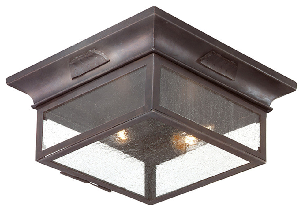 Newton, Outdoor Flush Mount, Incandescent, Old Bronze Finish, Clear Seeded Glass