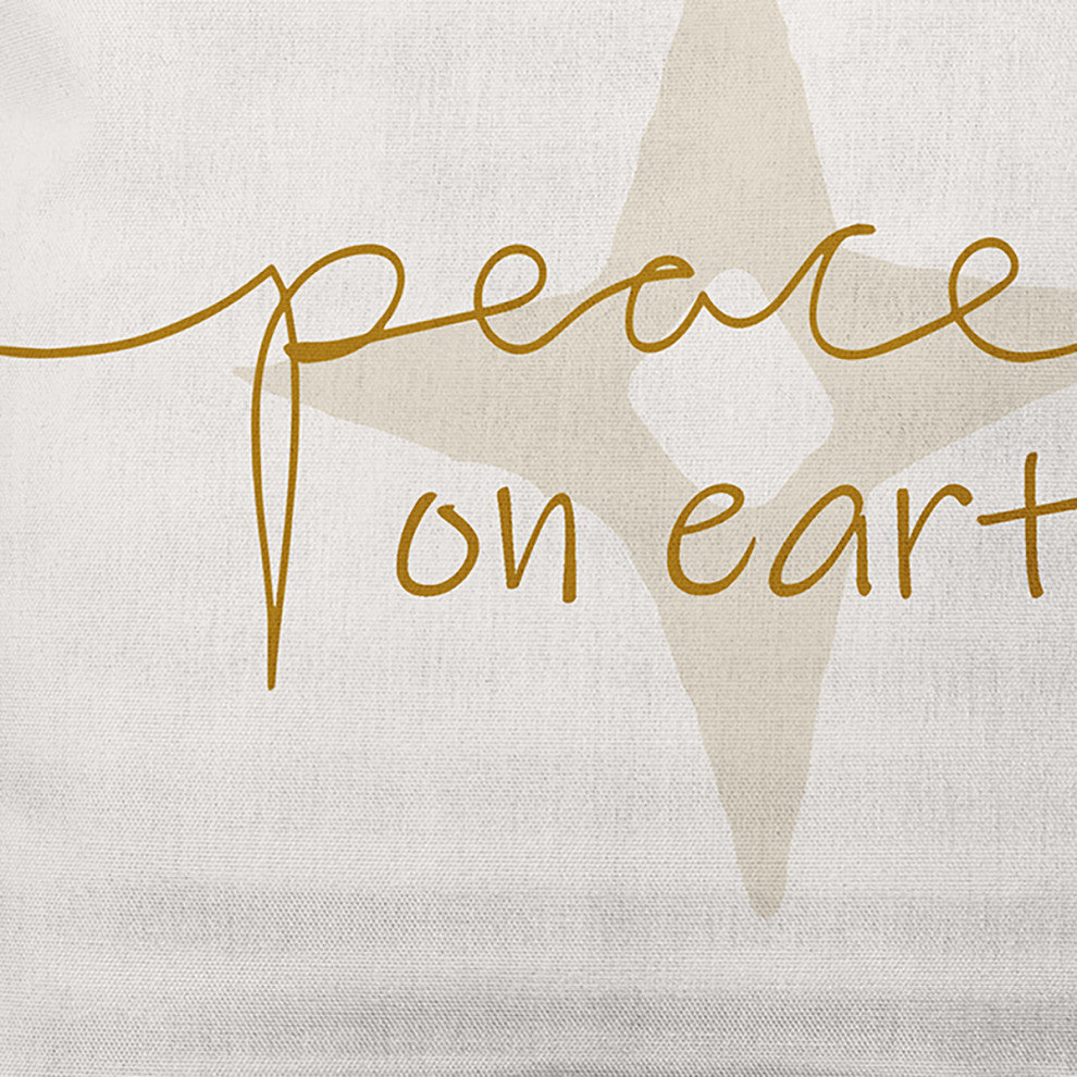 Gold Colored Peace on Earth Christmas Polyester Throw Pillow, 26"x26"
