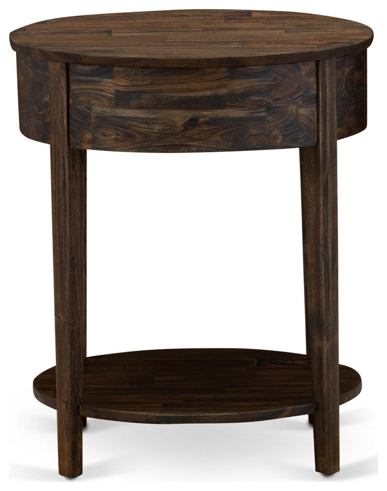 Small End Table, 1 Wood Drawer, Stable, Sturdy Constructed Distressed Jacobean