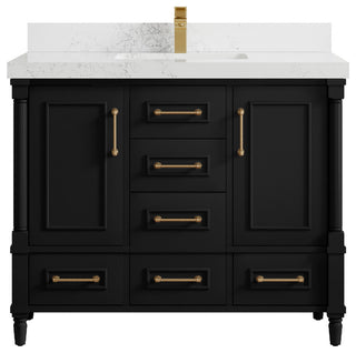 Aberdeen 42 Single Sink Bath Vanity in Black 2" Empira Quartz