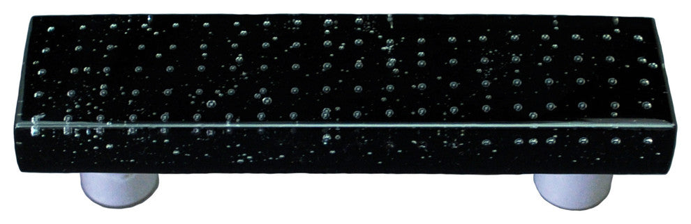 Art Glass Rectangle Pull, Black Post, Bubbles Black